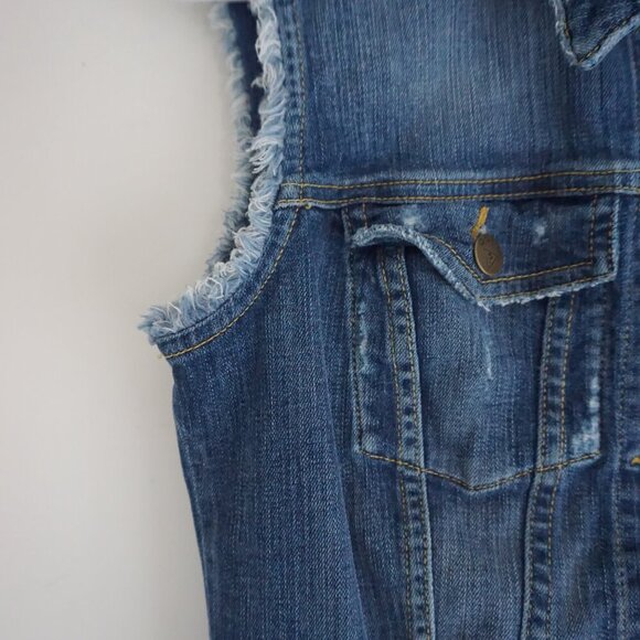 Vintage '90S Guess Jeans Dark Wash Sleeveless Button Jean Jacket Western Vest XS - Picture 6 of 11